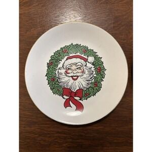 Vintage Christmas Decor Set of 2 Santa Wreath & Christmas Tree MidCentury Plates